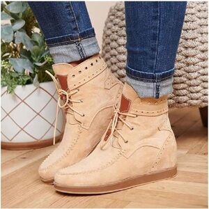 Let’s See Style Beige Suede Ankle Boots